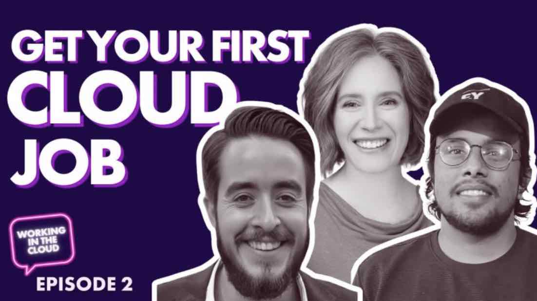 Screenshot of cover image of of youtube video about "working in the cloud" with three people smiling